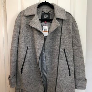 Vince Camuto Moto asymmetric zip coat in gray.